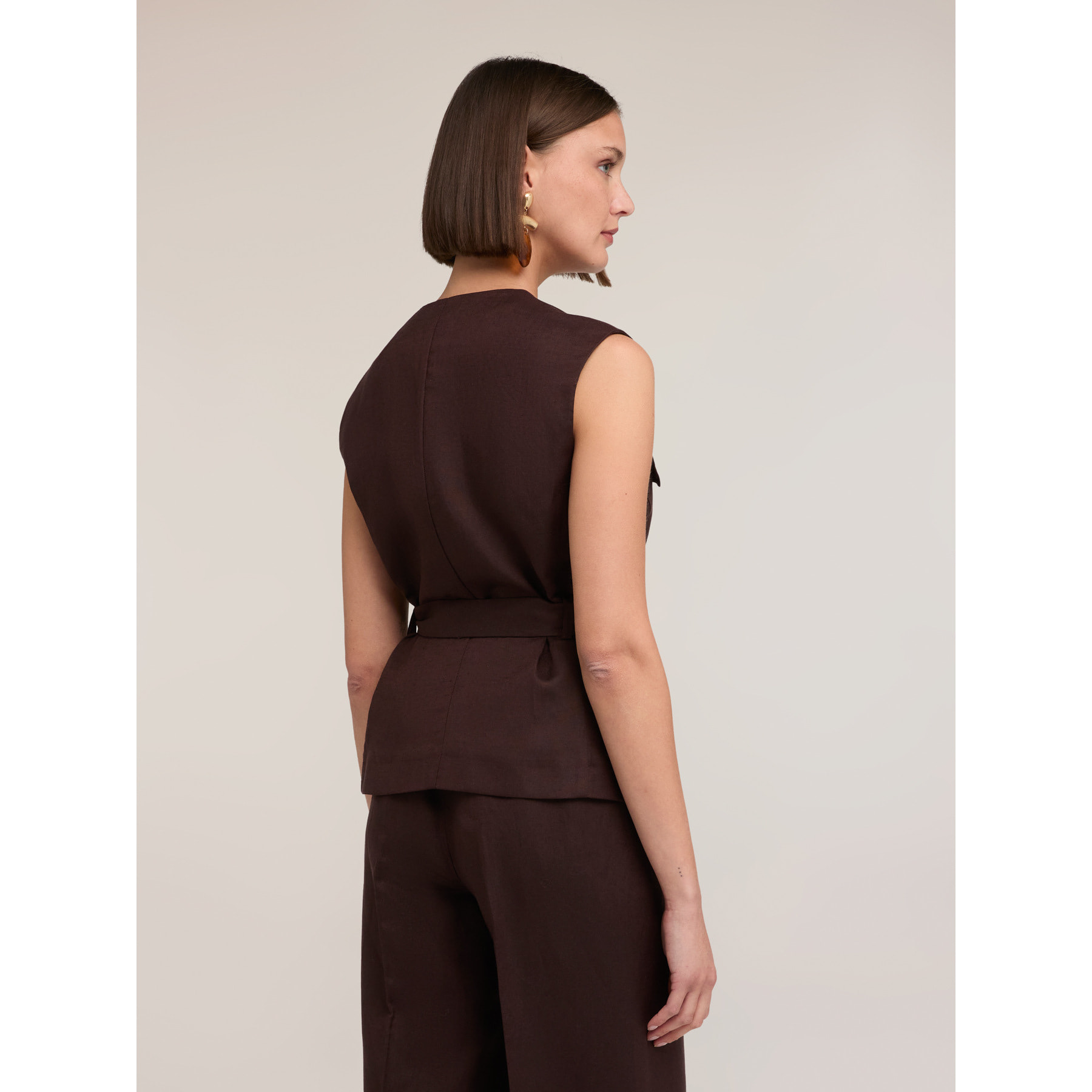 Motivi - Gilet sahariana misto lino lyocell - Marrone