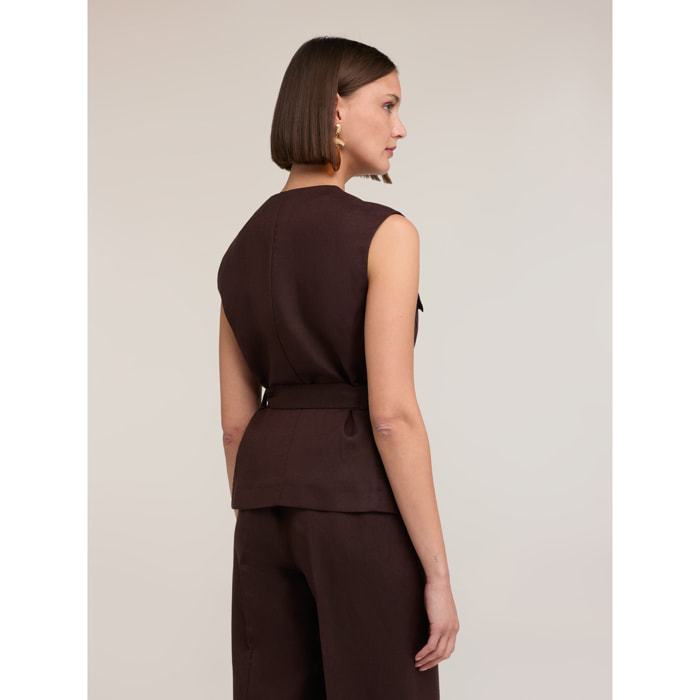 Motivi - Gilet sahariana misto lino lyocell - Marrone