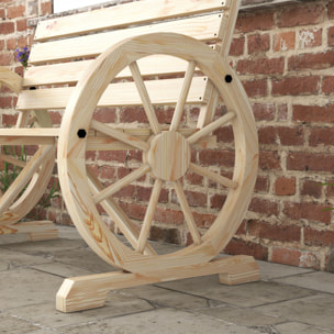 Banc de jardin 3 places accoudoirs Roues Charette en bois naturel