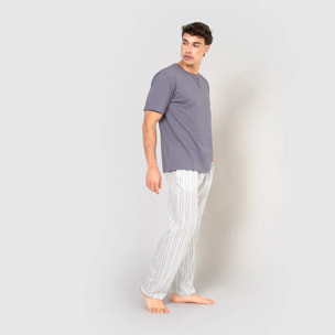 Pijama largo de algodón manga corta raya bill índigo