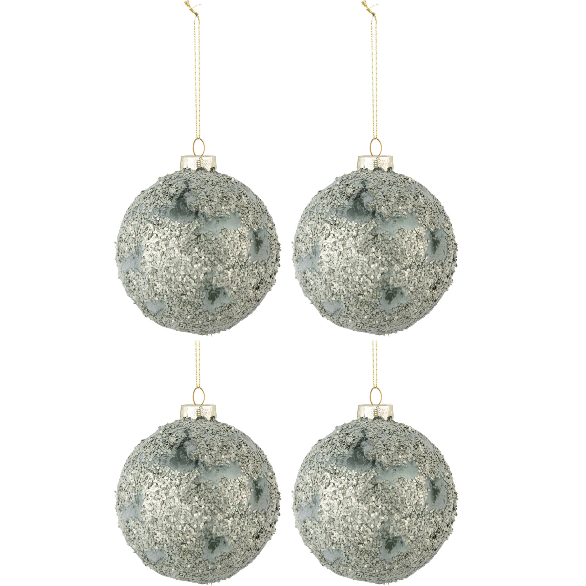 J-Line boule de Noël Pierres Fines - verre - gris/vert - medium - boîte de 4