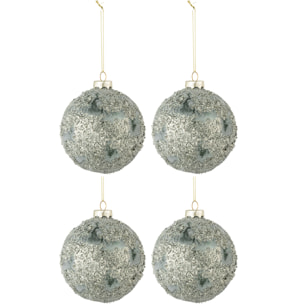 J-Line boule de Noël Pierres Fines - verre - gris/vert - medium - boîte de 4