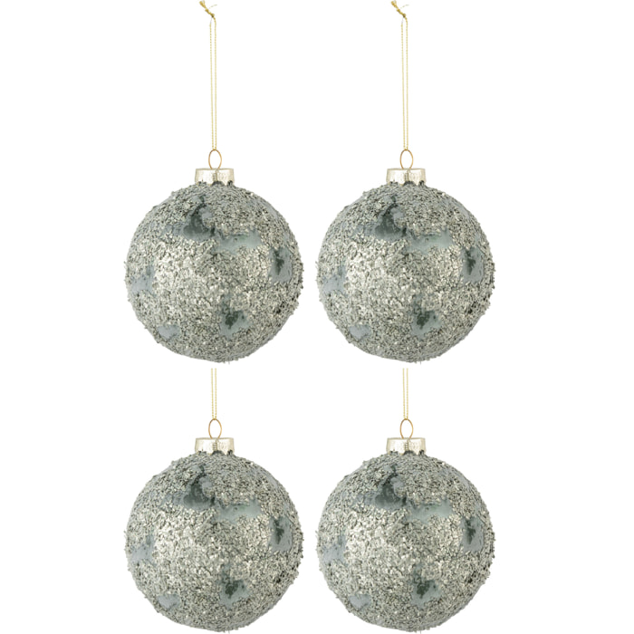 J-Line boule de Noël Pierres Fines - verre - gris/vert - medium - boîte de 4