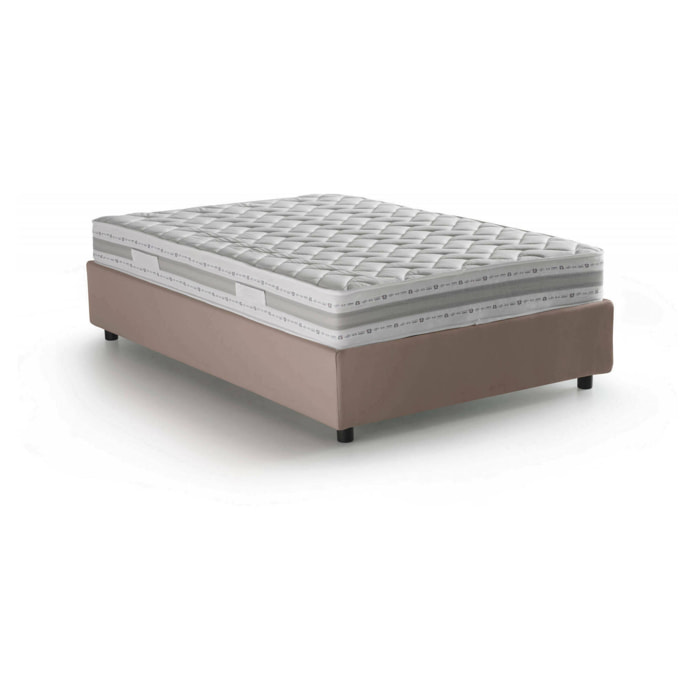 Letto piazza e mezza Aftis, Letto contenitore con rivestimento in tessuto, 100% Made in Italy, Apertura laterale, con materasso Cm 120x190 incluso, Tortora