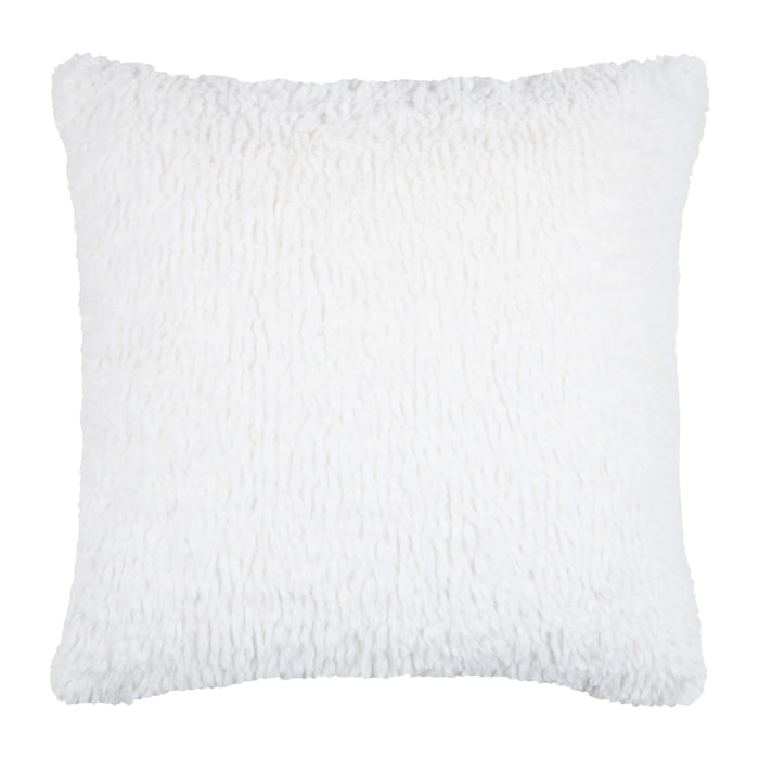 Coussin carré fausse fourrure avec recto velours - Blanc