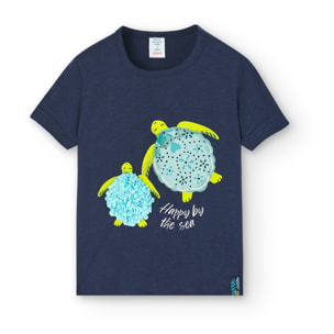 Camiseta flamÃ© niÃ±a, mangas cortas estampada, azul marino