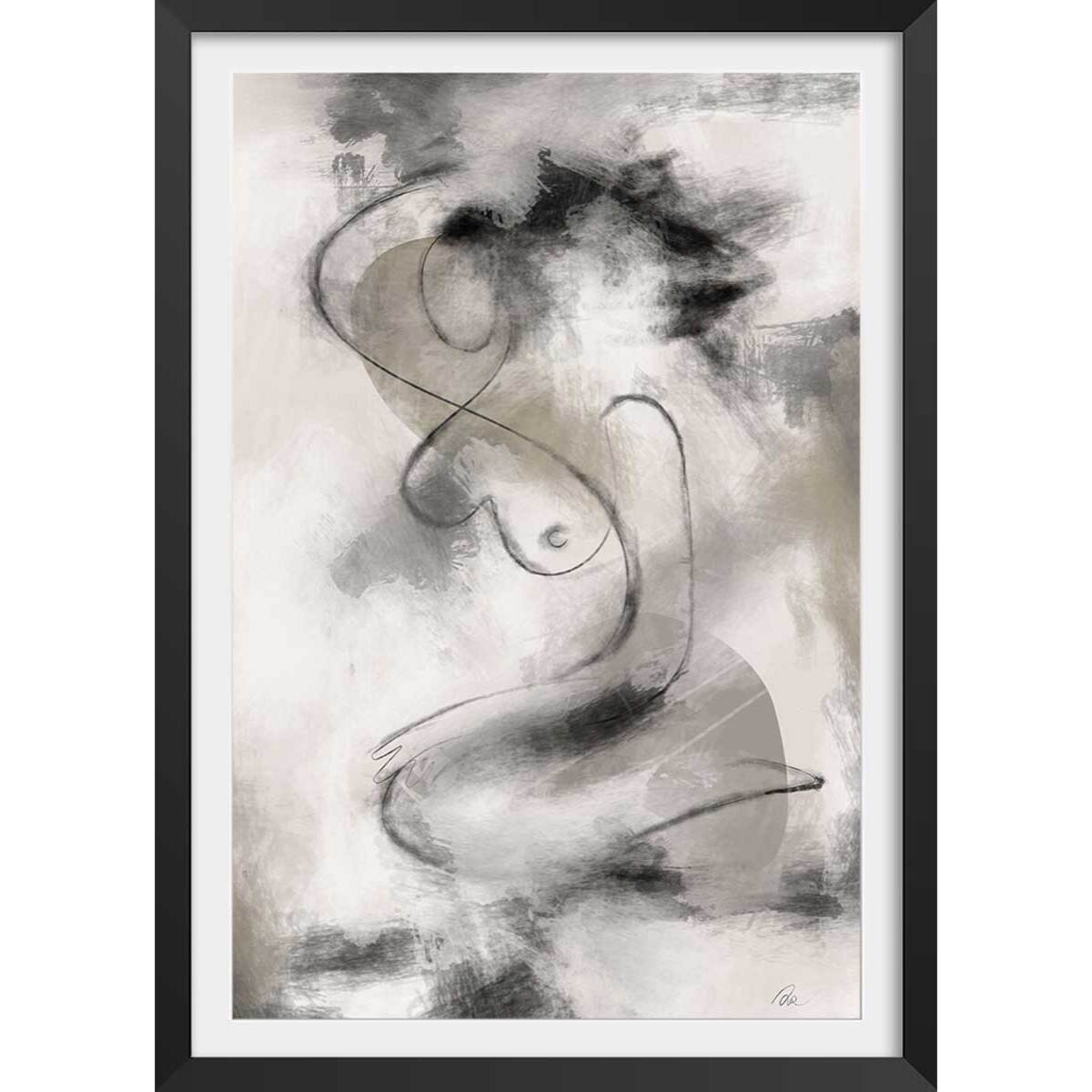 Affiche Eclats et courbe Affiche + cadre en bois - Noir