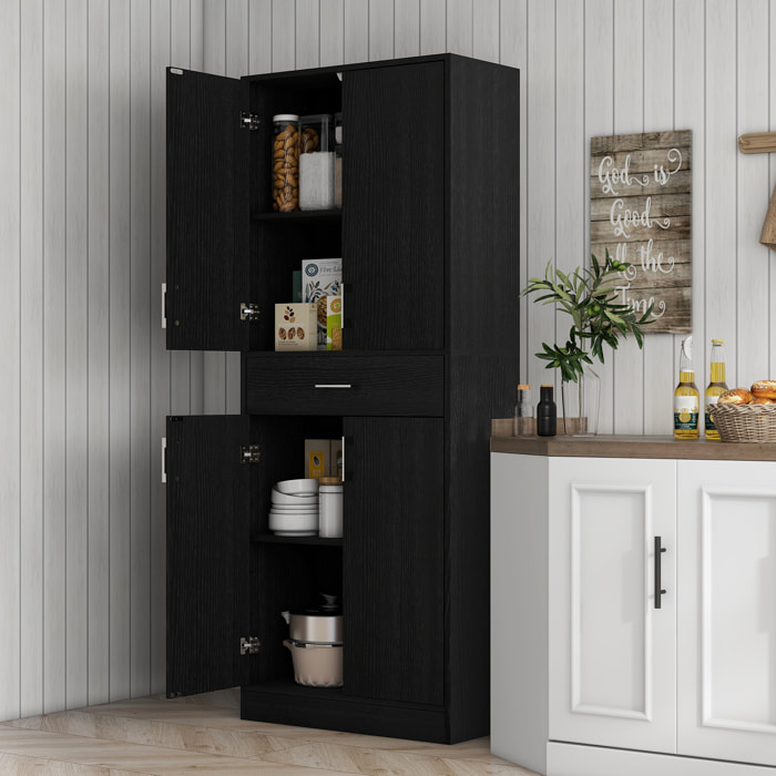 Buffet haut de cuisine style contemporain - 4 portes, 2 étagères réglables, tiroir coulissant - effet bois noir