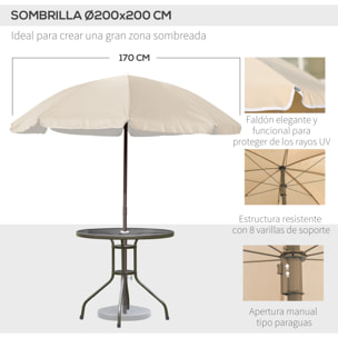 Conjunto de Muebles para Jardín con 4 Sillas 1 Mesa y 1 Parasol Texteline Aluminio y Poliéster Beige