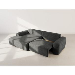 Rebecca - canapé d'angle gauche 4 places convertible avec coffre en velours texturé - Gris Anthracite