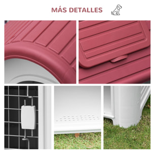 Caseta para Perro con Puerta Extraíble Base Elevada 3 Respiraderos y Ventana Abrible Caseta de Perros para Interior y Exterior 59x75x66 cm Gris Rojo