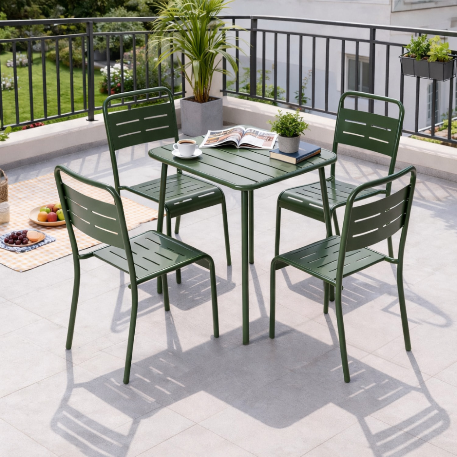 EVORA Table carrée 4 places 70x70cm vert