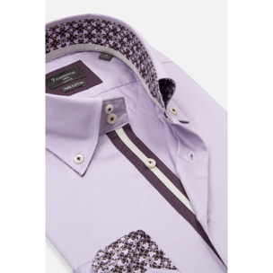 Camicia Uomo 2 Bottoni Button Down Slim Satin Unito Lilla