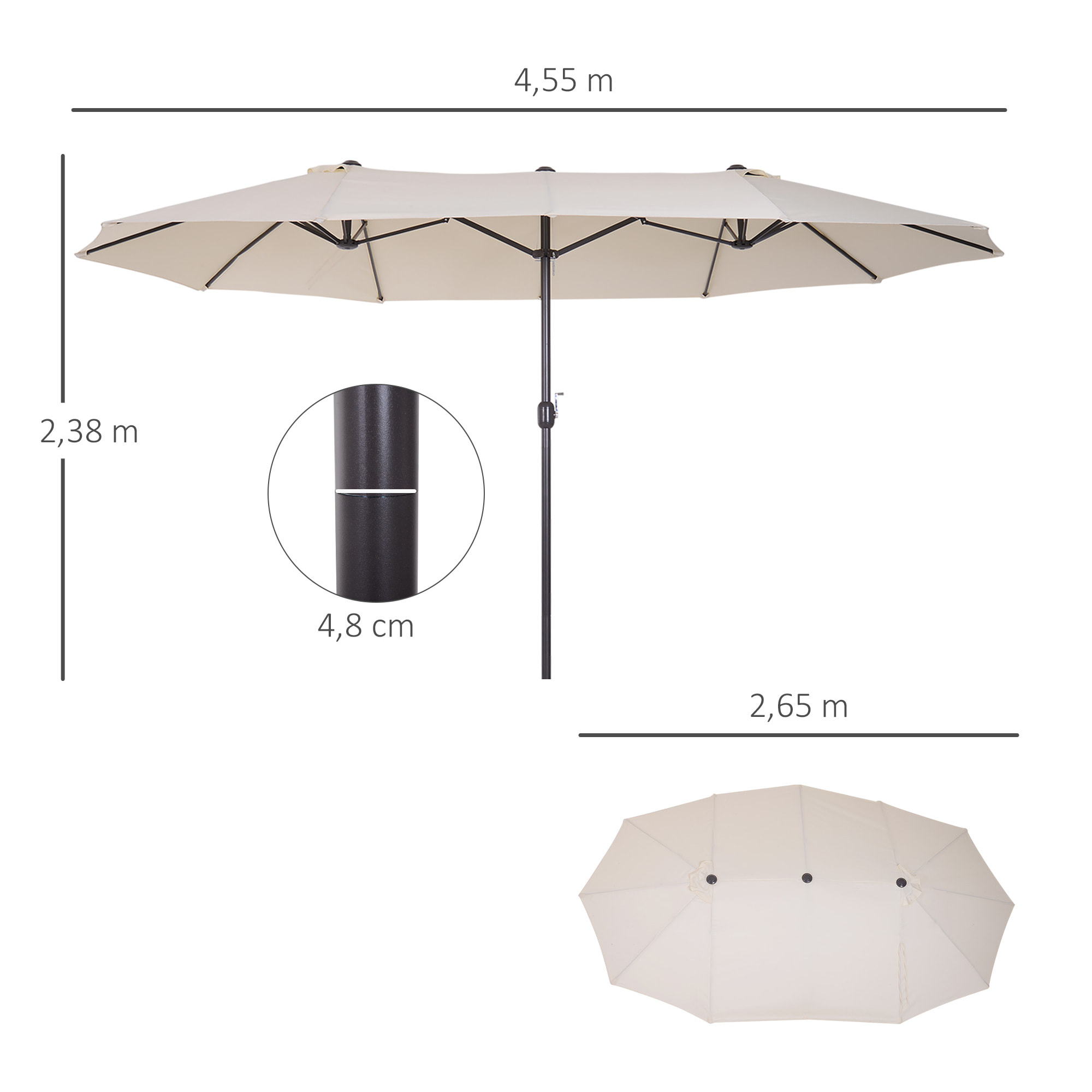 Sombrilla Doble de Tela de Poliéster 4.6x2.7x2.4m Crema