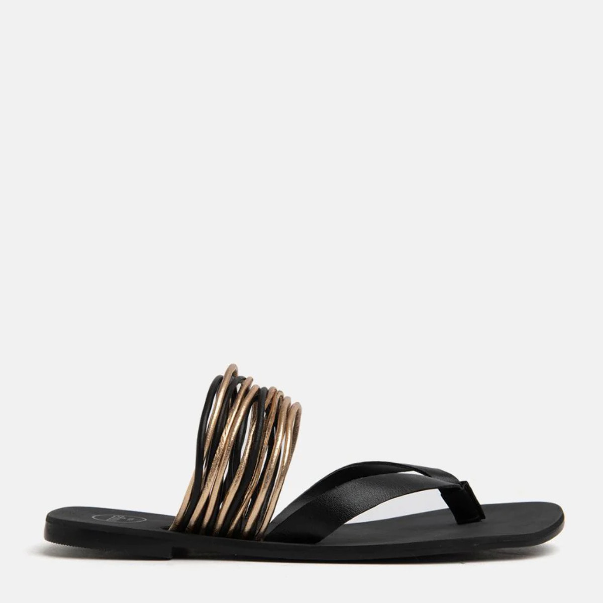 Infradito in vera pelle con stringhe oro - NERO/ORO