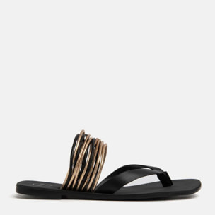 Infradito in vera pelle con stringhe oro - NERO/ORO