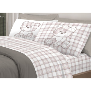 Completo Lenzuola In 100% Cotone Orsetto Tartan Primavera
