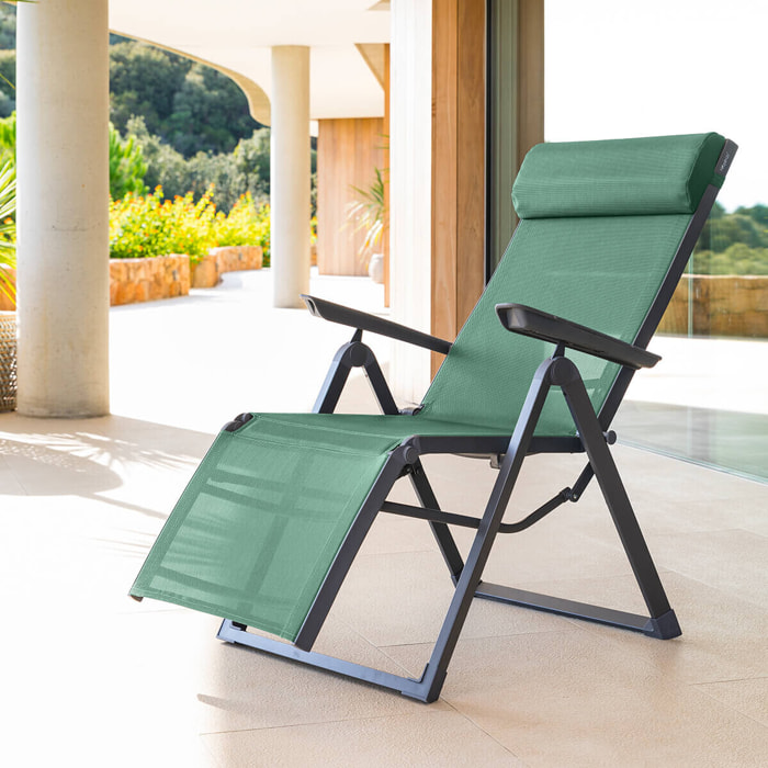 Fauteuil de jardin inclinable "Decima" vert olive & graphite 8 positions en aluminium traité époxy