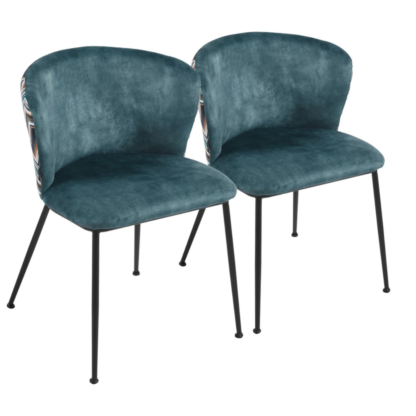 Set da 2 sedie eleganti in tessuto petrolio con gambe nere - Charles