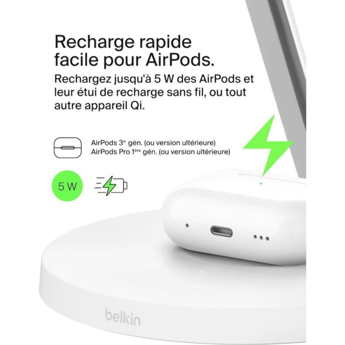 Chargeur induction BELKIN 15W Boost Charge Pro 3en1 Qi2 Blanc