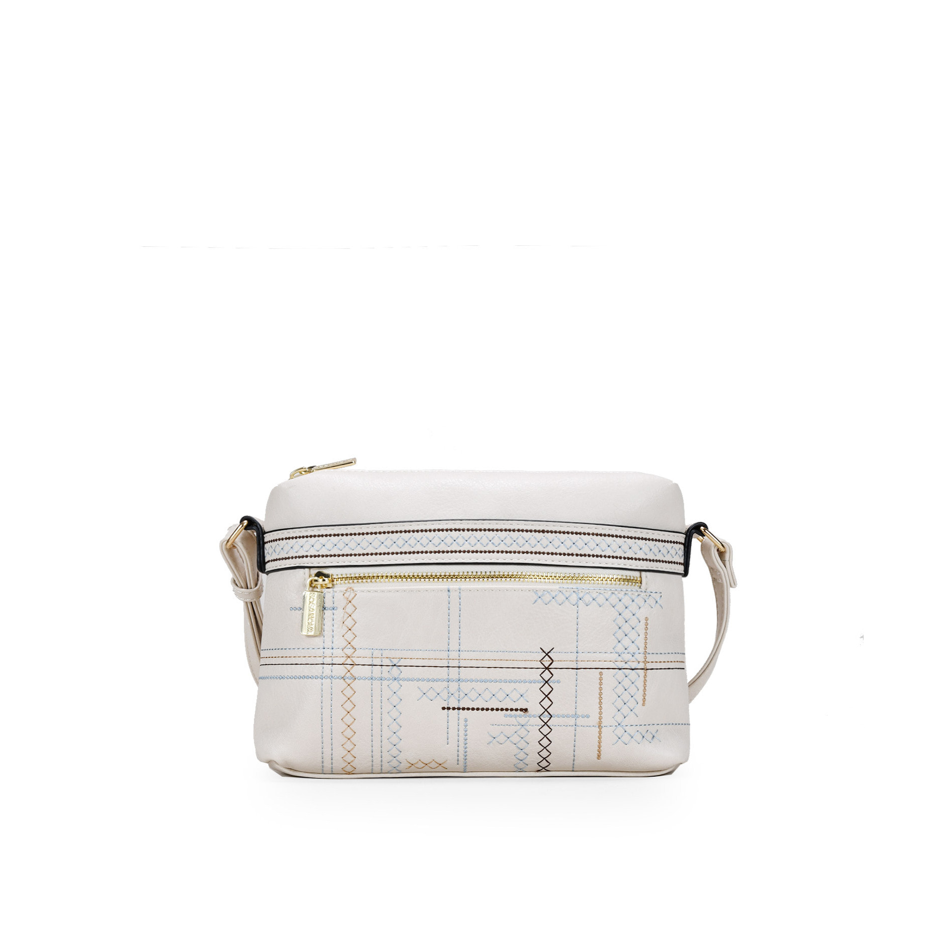 Bolso bandolera beige con doble cremallera