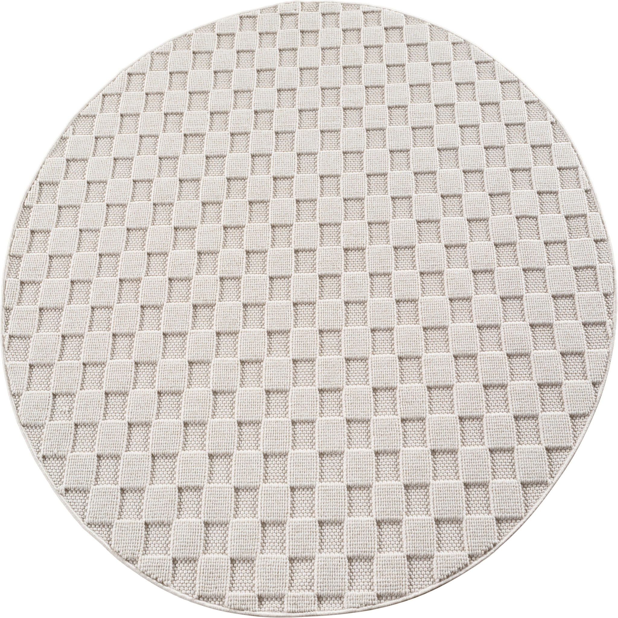 HELIX - Tapis moderne rond effet laine bouclé à motif damier en relief crème