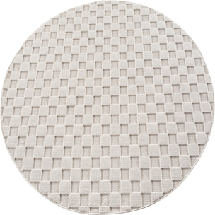 HELIX - Tapis moderne rond effet laine bouclé à motif damier en relief crème