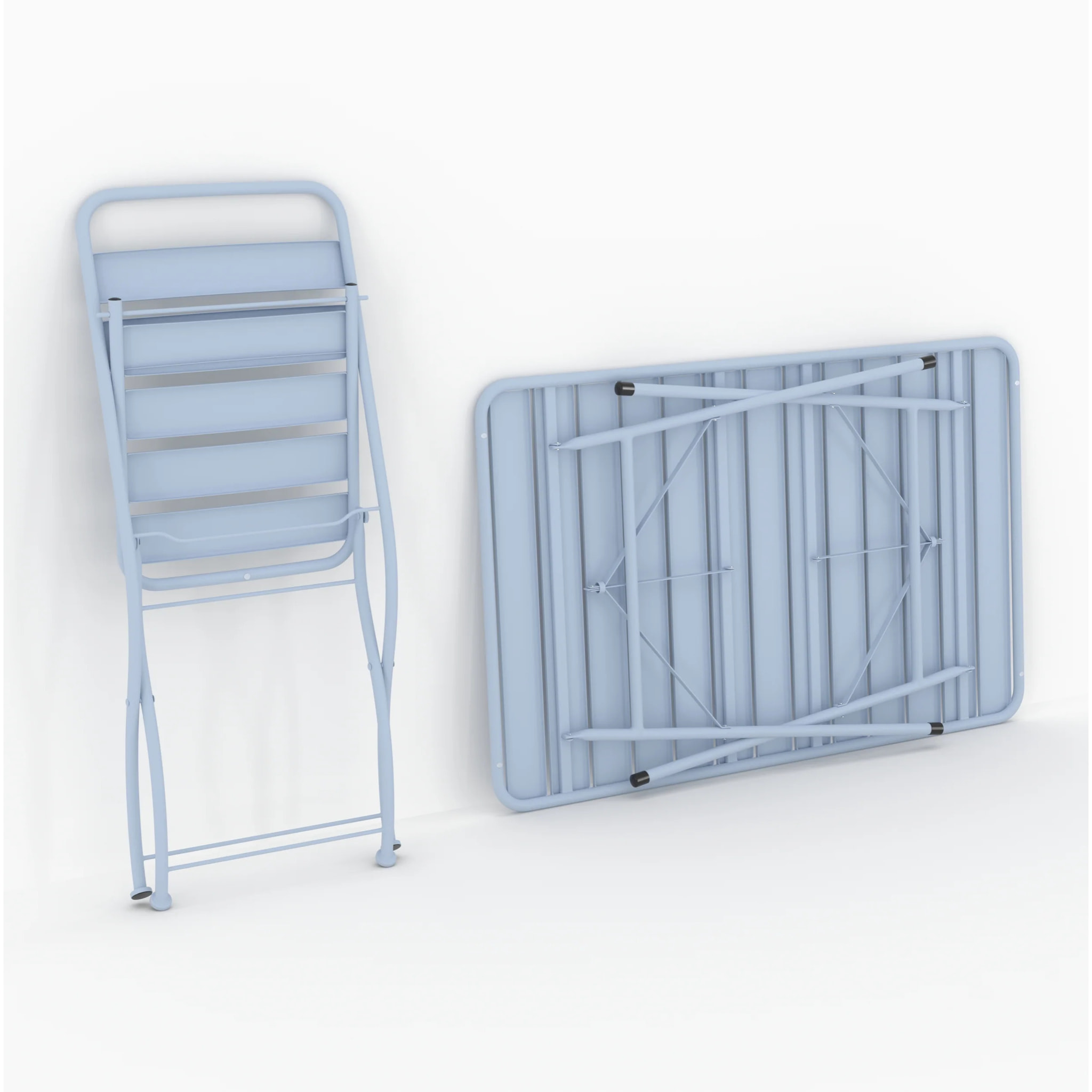 Table et chaises de jardin pliantes 4 personnes en métal bleu - Yumi