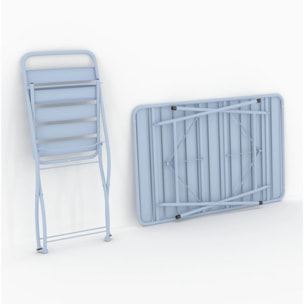 Table et chaises de jardin pliantes 4 personnes en métal bleu - Yumi