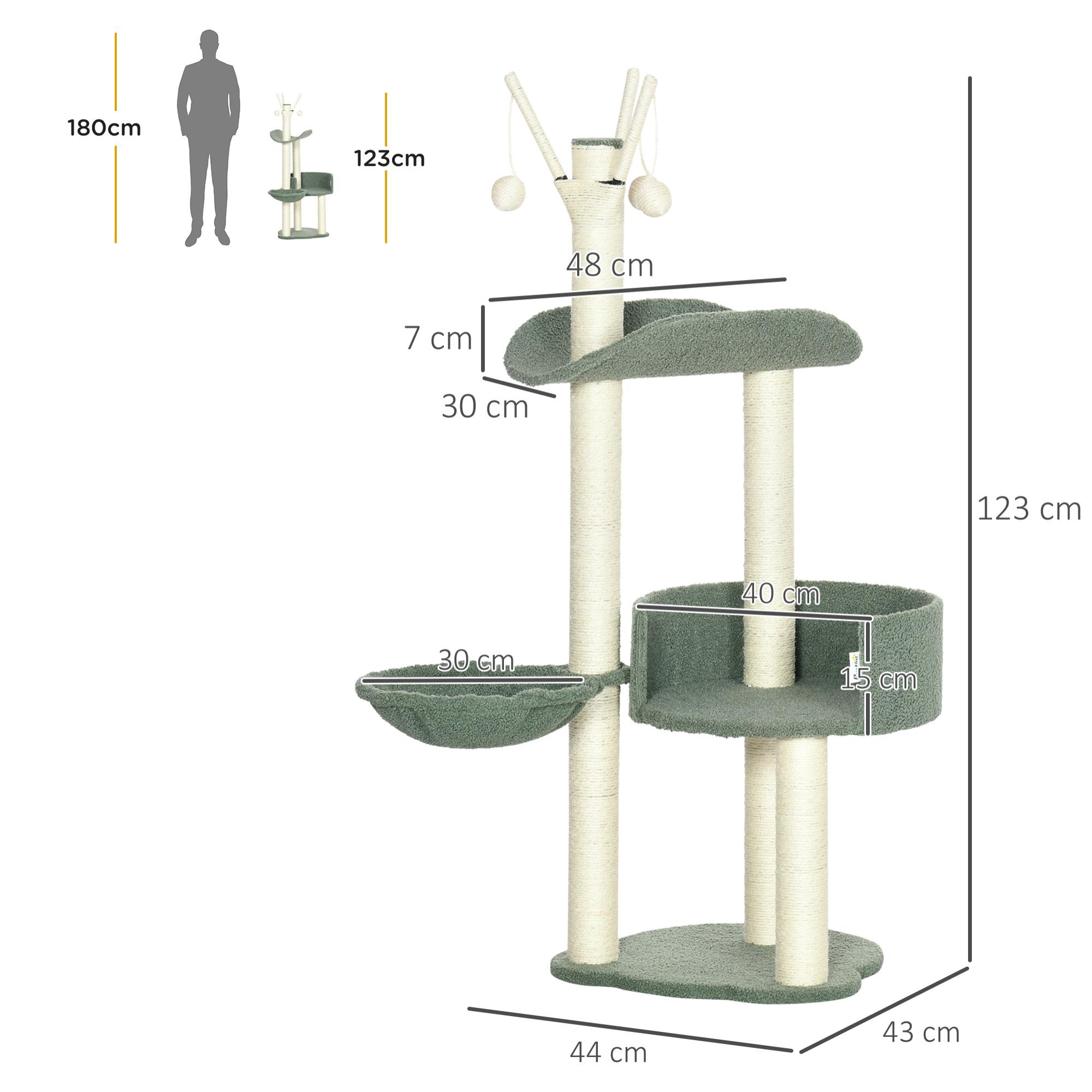 Árbol Rascador para Gatos con Hamaca Plataformas Postes de Sisal 44x43x123 cm