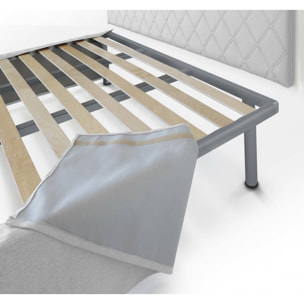 Letto matrimoniale Alfredo, Set testata in ecopelle con rete ortopedica e mantovana, 100% Made in Italy, adatta a materasso da Cm 160x190, Bianco