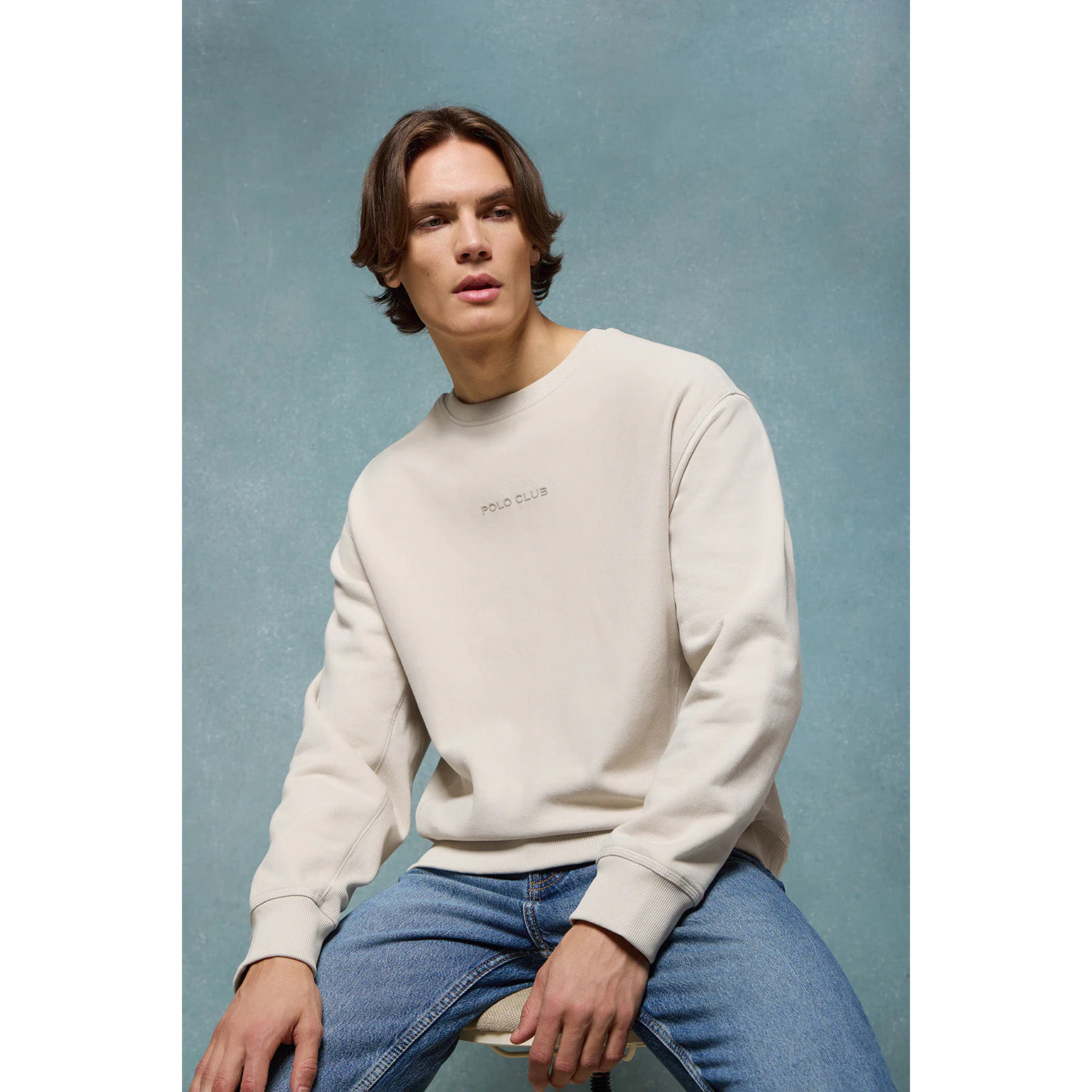 Sudadera básica de cuello redondo beige Minimal Polo Club