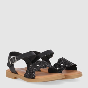 Sandalias de Piel - Negro - Tacón: Bajo