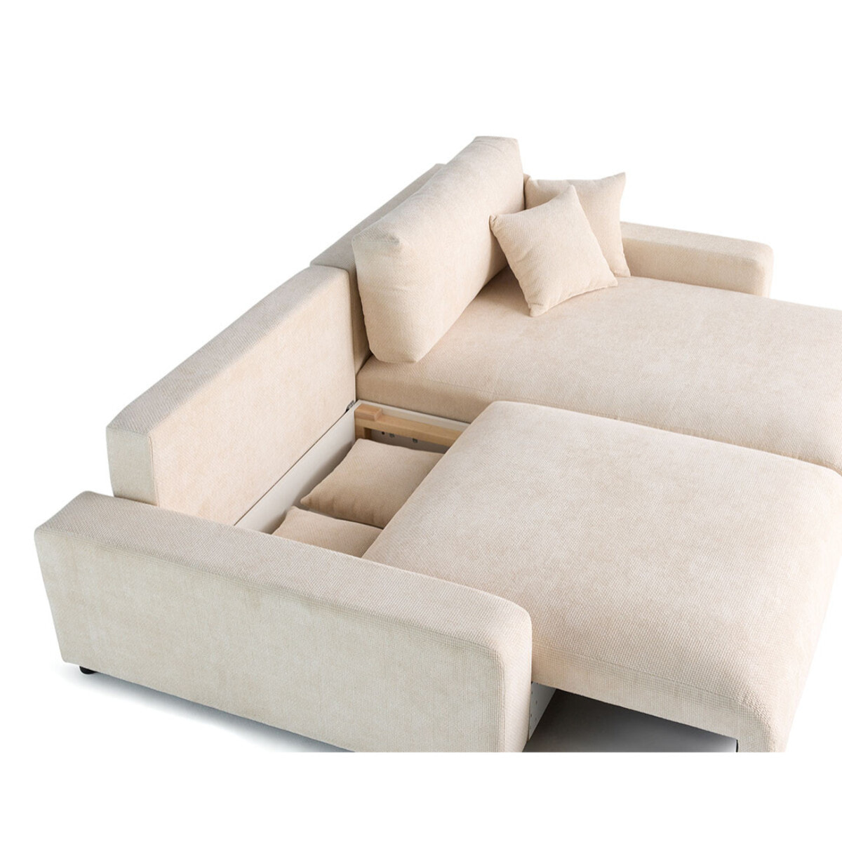 Pivoine - canapé d'angle réversible - 4 places - convertible avec coffre - en velours texturé - Beige