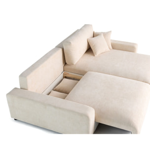 Pivoine - canapé d'angle réversible - 4 places - convertible avec coffre - en velours texturé - Beige