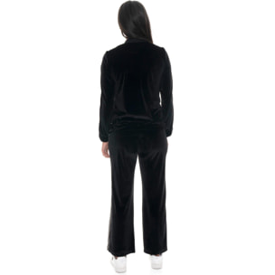 Tuta in ciniglia da donna con zip, pantalone a palazzo Leone 1947 Gold Studs