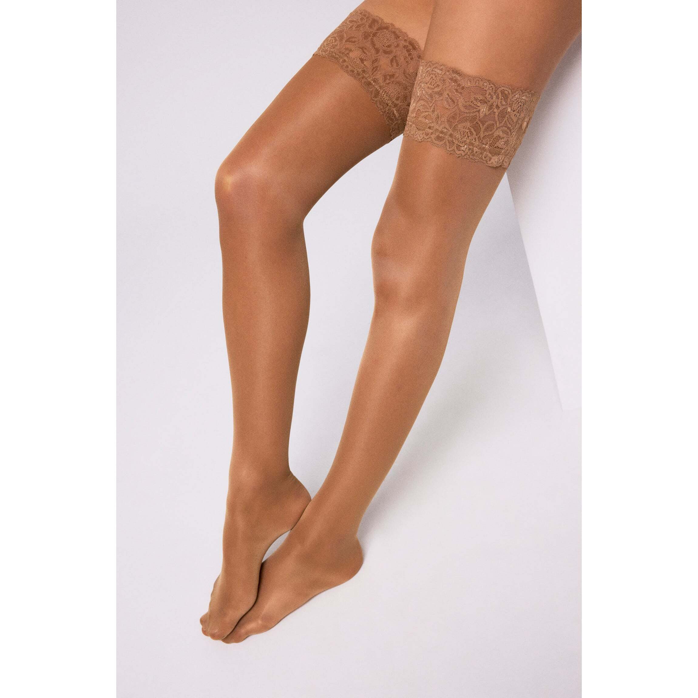 Calze autoreggenti in pizzo beige 40 denari