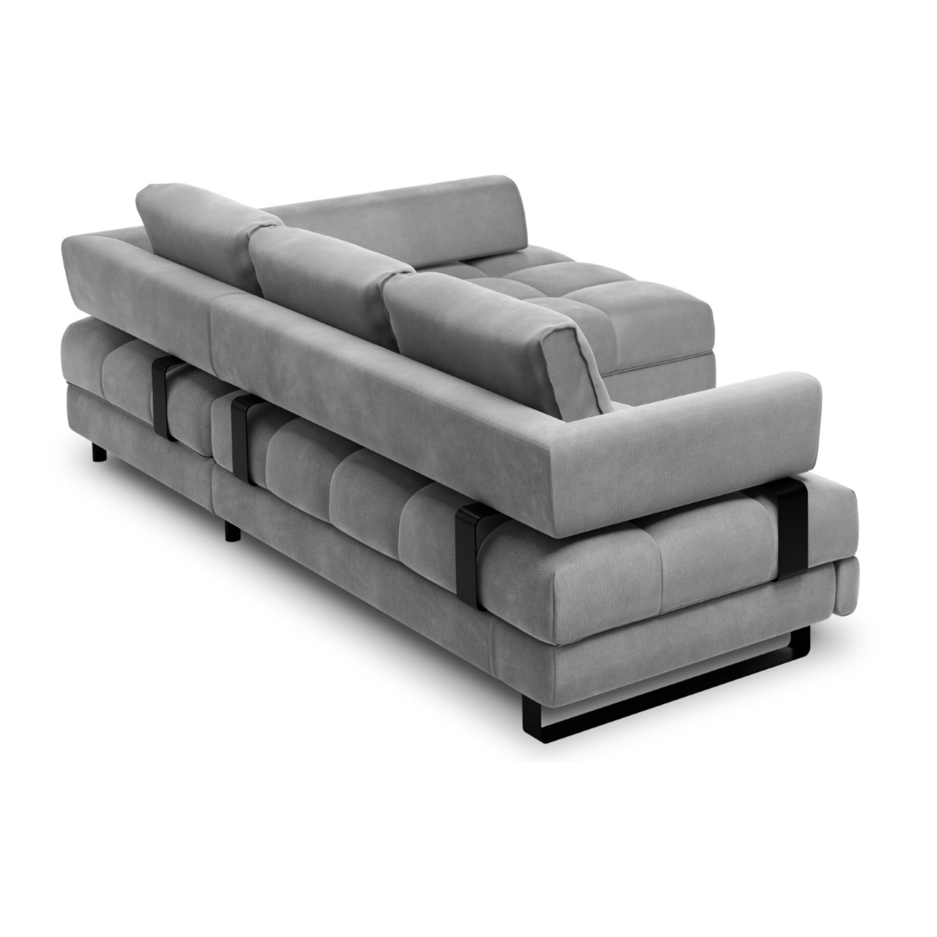Canapé d'angle droit convertible avec coffre de rangement "Clinton" 5 places en velours gris clair