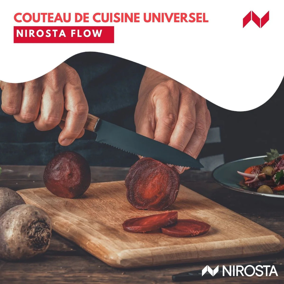Couteau de cuisine lame crantée 24 cm Nirosta Flow