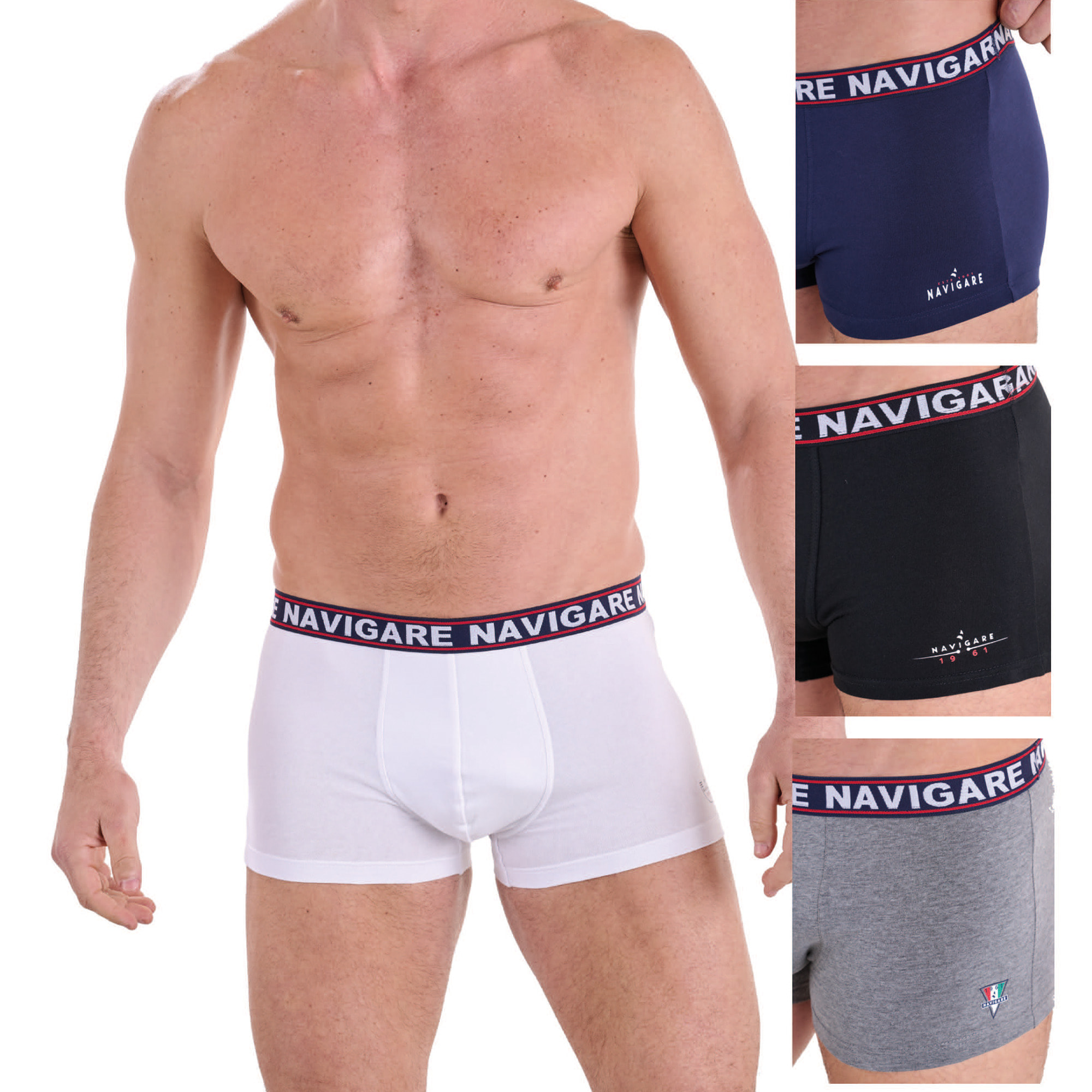 Boxer Uomo Navigare, Art.822 Assortito (2 Neri + 1 Blu + 1 Grigio) XL