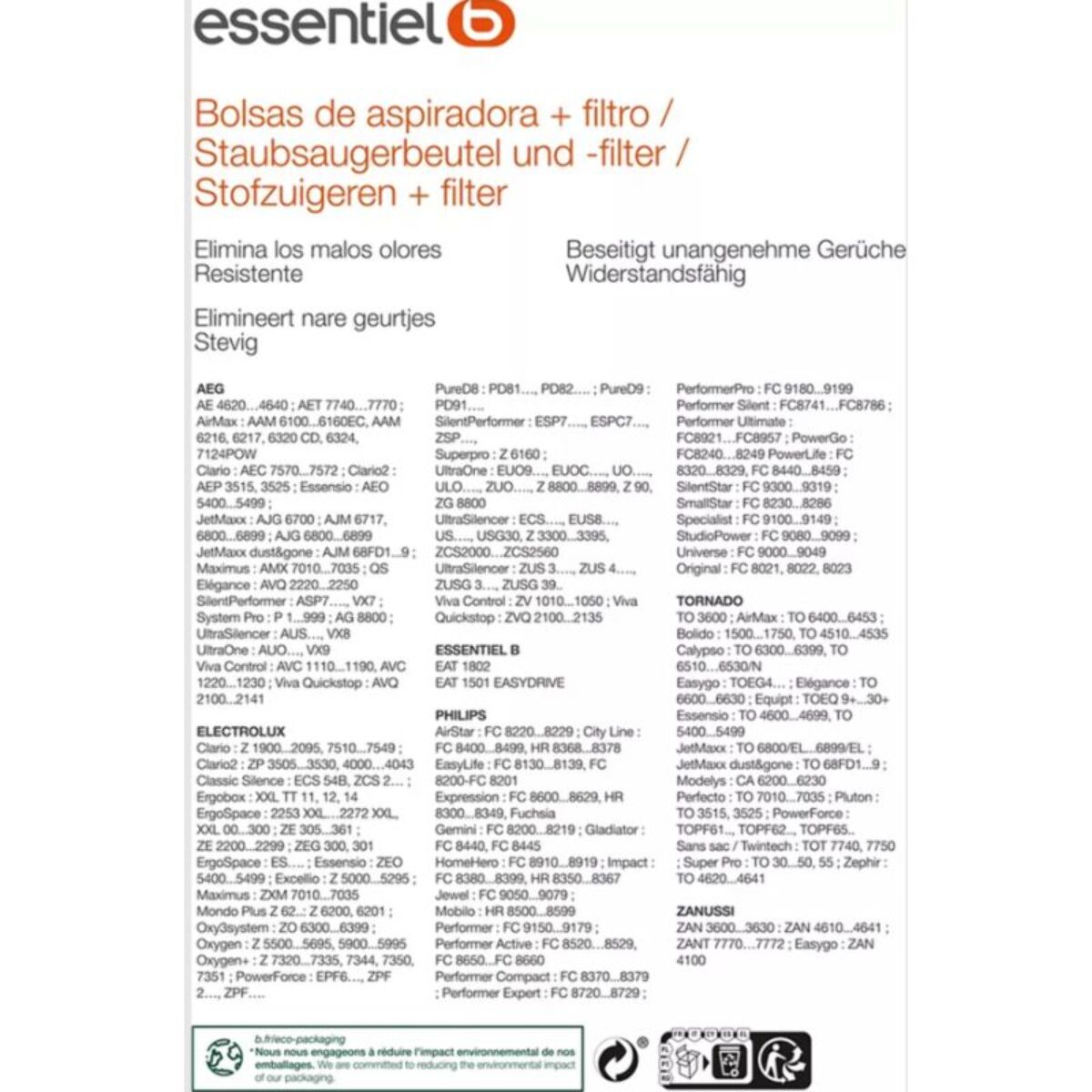 Sac aspirateur ESSENTIELB EB1800