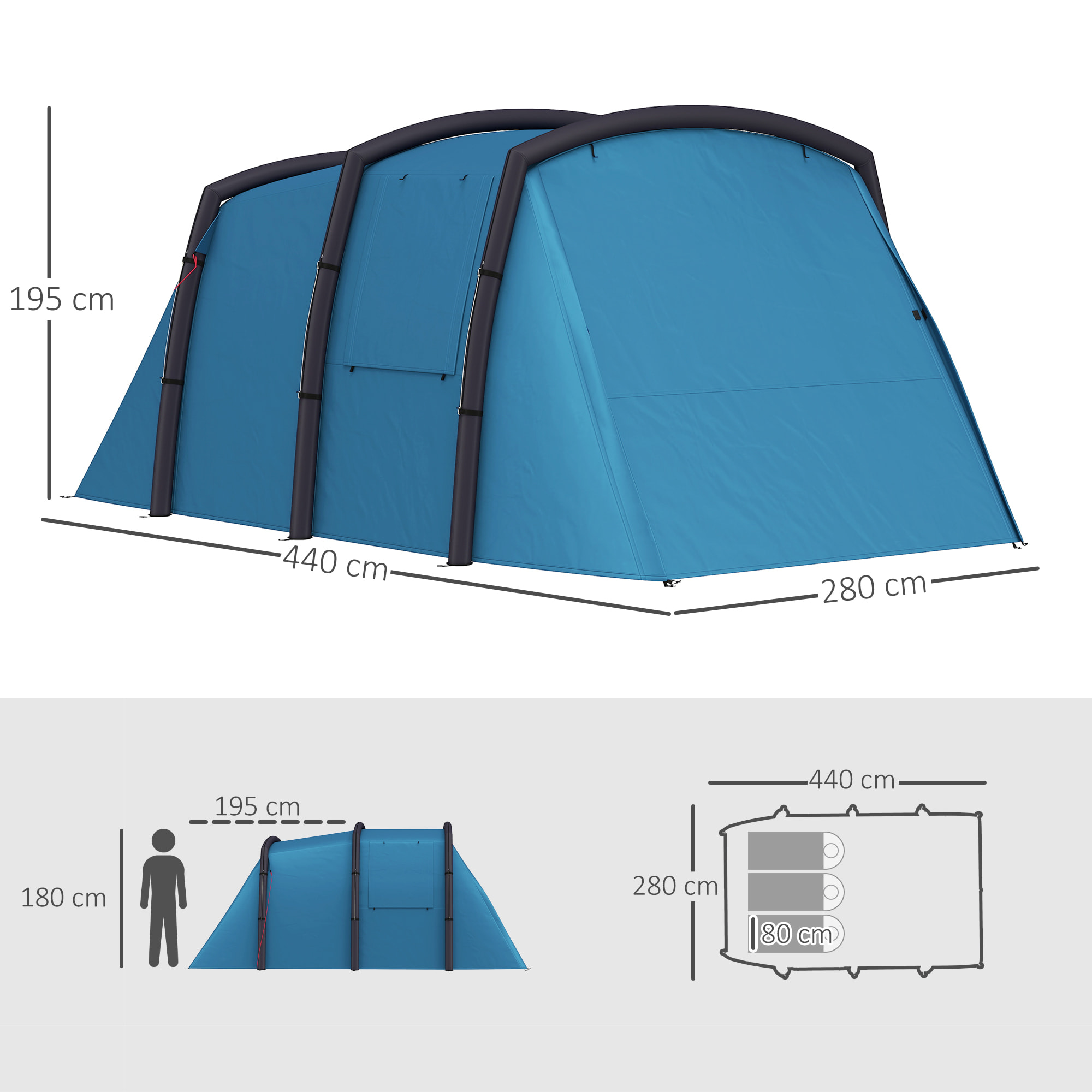 Tienda de Campaña Inflable Familiar Tipo Túnel para 3€“6 Personas Tienda de Campaña Glamping con Vestíbulo Ventanas de Malla y Bolsa de Transporte Protección UV 50+ Impermeable al Aire Libre