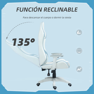 Silla Gaming Reclinable Silla Gamer Giratoria Silla de Oficina Basculante con Cojín Lumbar Reposabrazos 3D Reposacabezas Extraíble y Altura Ajustable 67x60x120-128 cm Blanco y Azul