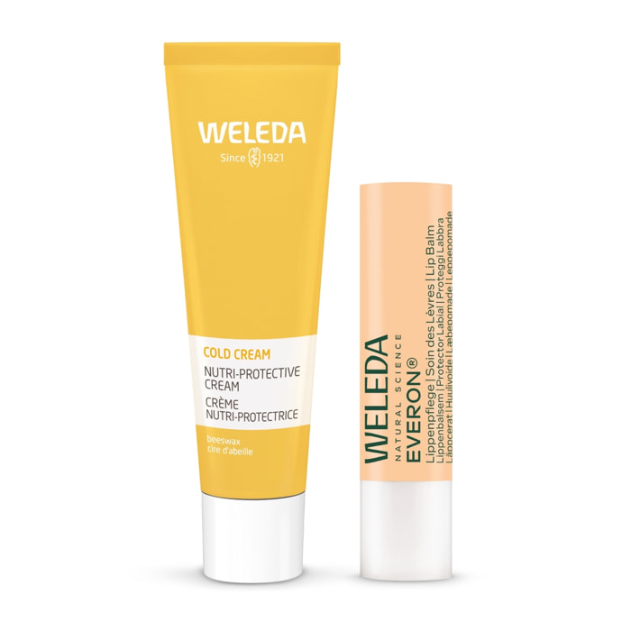 WELEDA - DUO rituel visage et lèvres - Crème Nutri-protectrice Cold Cream + Soin des lèvres Everon - Protection - Certifié Natrue** - Tube 30ml et 48g