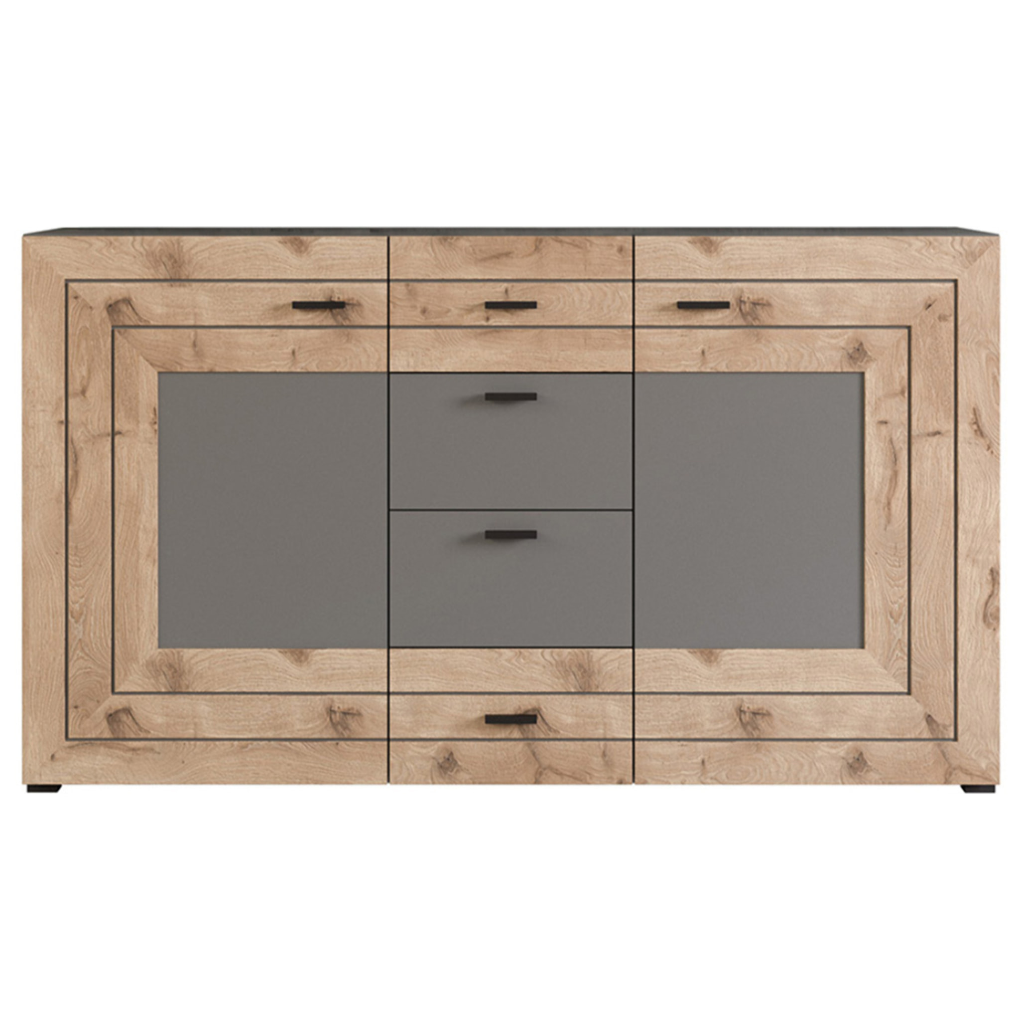 Wexford - buffet bas - gris et effet bois - 160 cm - Bois / Gris