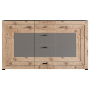 Wexford - buffet bas - gris et effet bois - 160 cm - Bois / Gris