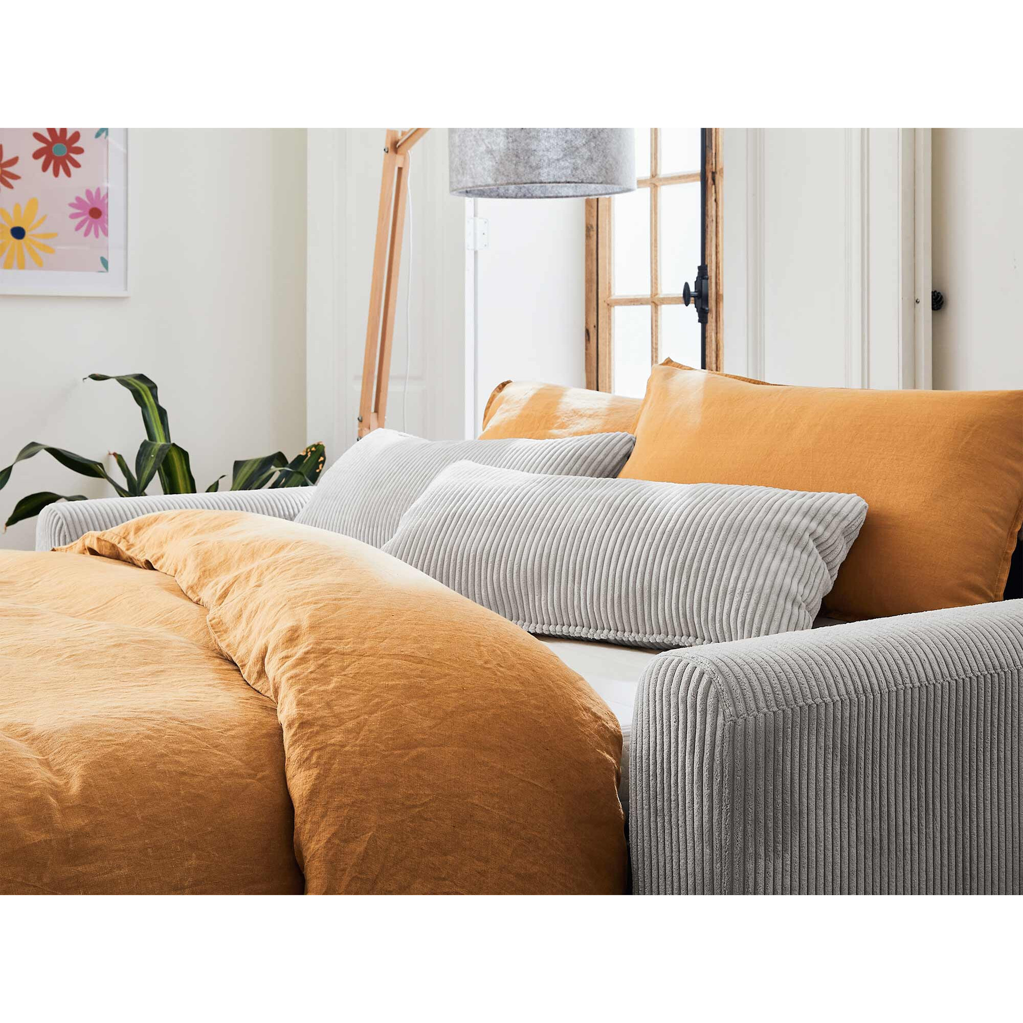 Owen - canapé lit 3 places convertible express couchage quotidien 140 cm matelas 12 cm en velours côtelé - Gris clair