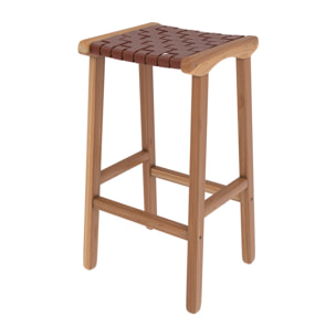 Tabouret de bar mi-hauteur Kuna en cuir tressé marron 68 cm