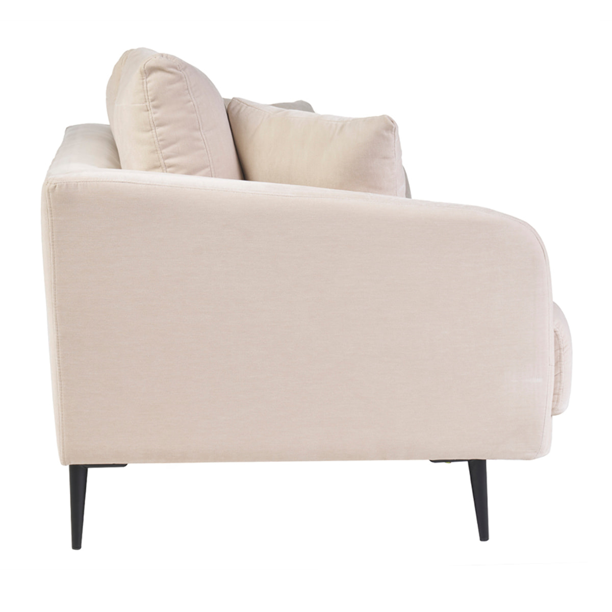 Canapé design 3 places en tissu effet velours beige et métal noir JERRY