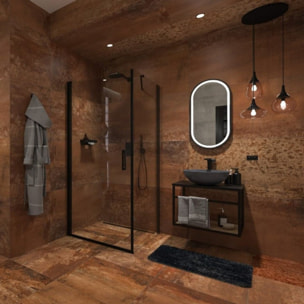 40x80 cm miroir suspendu ovale avec éclairage LED et capteur, cadre en aluminium, noir (SATZOVLED4080CE)